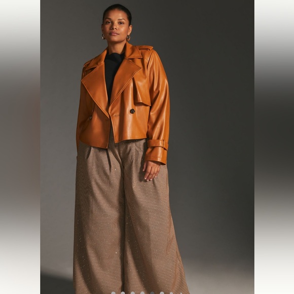 Anthropologie Faux Leather Crop Trench Coat - Picture 2 of 6
